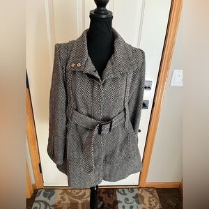 Women's Black and White Herringbone Coat